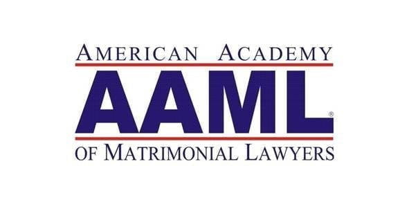 Logo of American Academy of Matrimonial Lawyers colors of dark blue and red