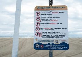 Ocean City, Maryland US - October 26, 2021: City ordinances posted at Inlet parking lot