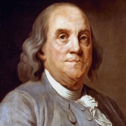 Painted image of Ben Franklin.