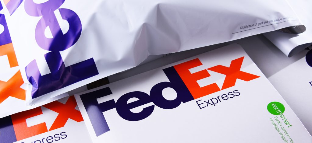 Close up of various fedex envelopes.