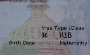 Fragment of Stamp H1B USA Worker Visa.