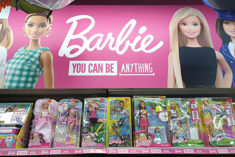 Barbie toys for girls on store shelf. Barbie is a fashion doll manufactured by the American toy-company Mattel and launched in March 1959.