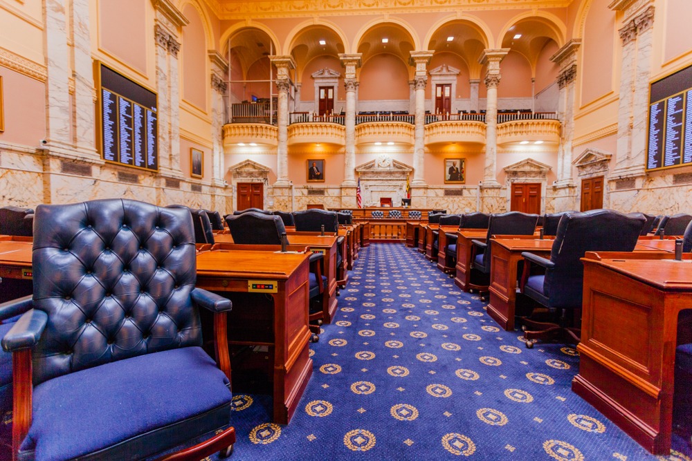 Annapolis, USA - 19 September 2019: The House of Delegates Chamber in the Maryland State House