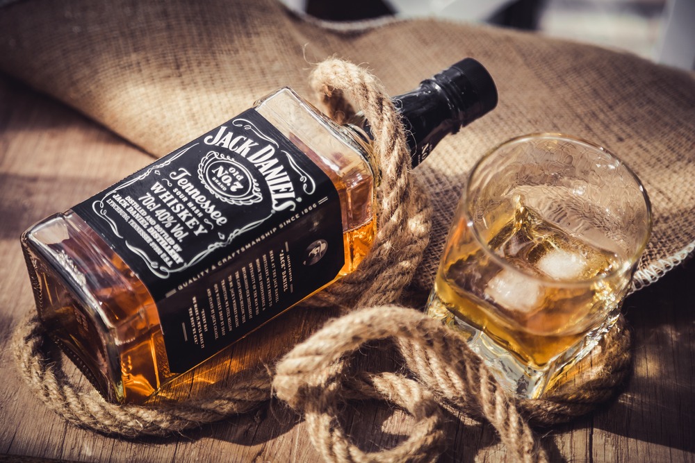 Jack Daniels whiskey, whiskey bottle of whiskey in the basement, whiskey production