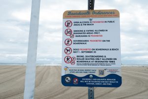 Ocean City, Maryland US - October 26, 2021: City ordinances posted at Inlet parking lot