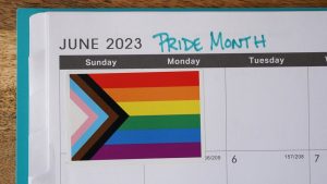 LGBT Pride Month marked on a June 2023 calendar. LGBT Pride Month is a month, typically in June, dedicated to celebration and commemoration of lesbian, gay, bisexual, and transgender pride.