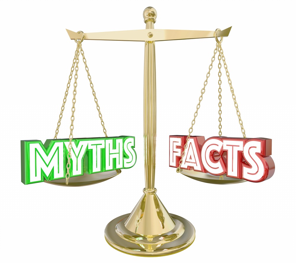 3D Illustration of the words Myths vs Facts on a scale